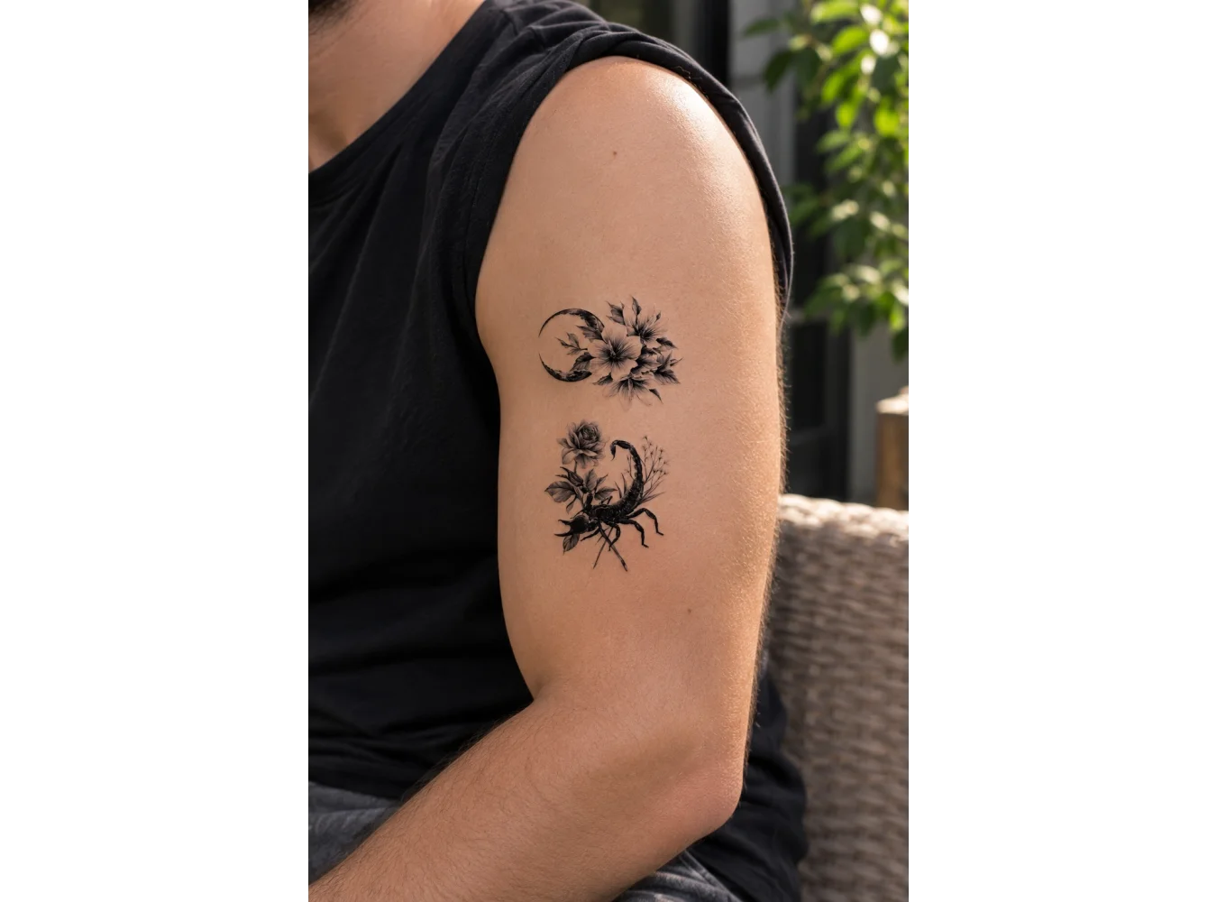 Ay Ve Çiçek Mini Geçici Dövme Tattoo