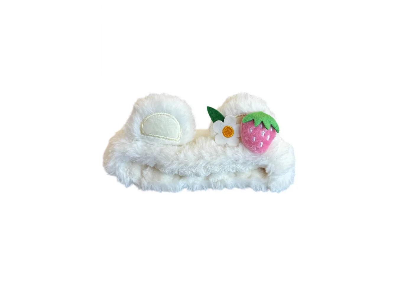 Beyaz Renk Çilek Figürlü Peluş Saç Bandı