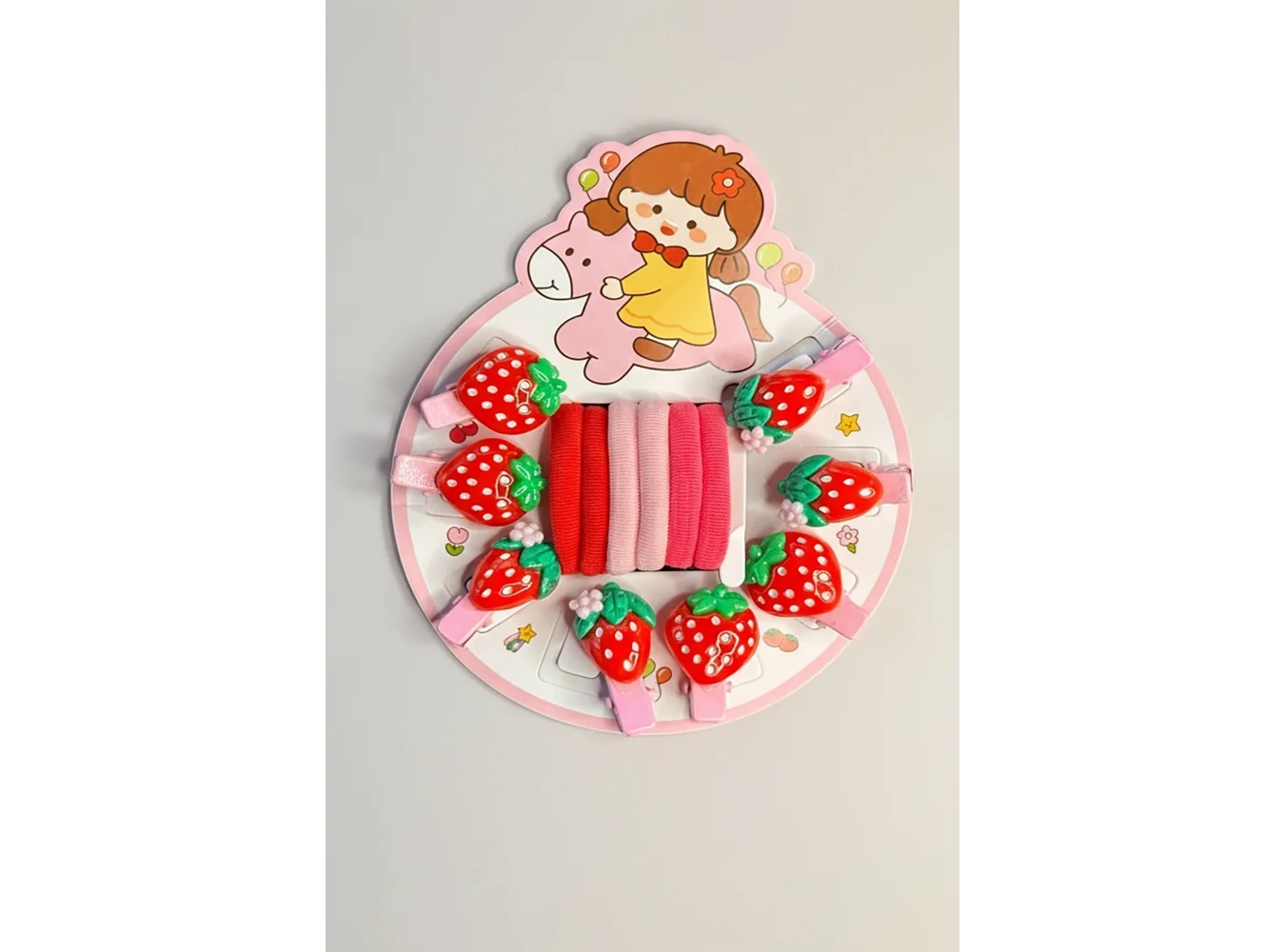 Çilek Figürlü Mini Yan/Lastik Toka Ve  Set