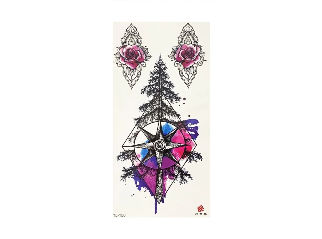 Geçici Pusula Ve Gül Figürlü Dövme Tattoo