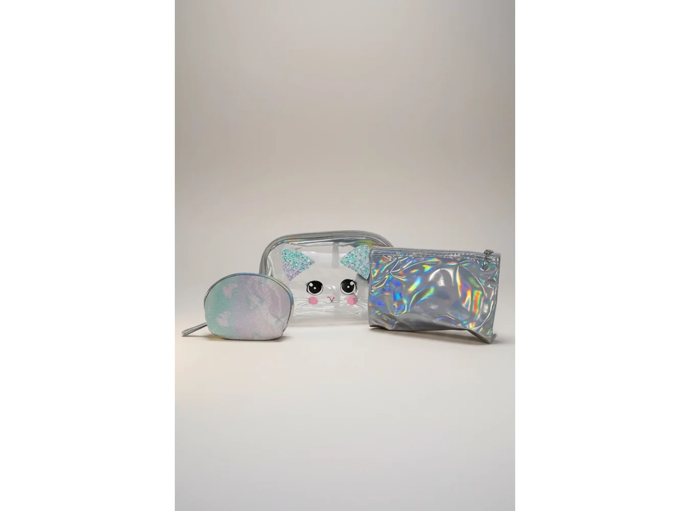 Gri Renk 3lü Makyaj Çantası