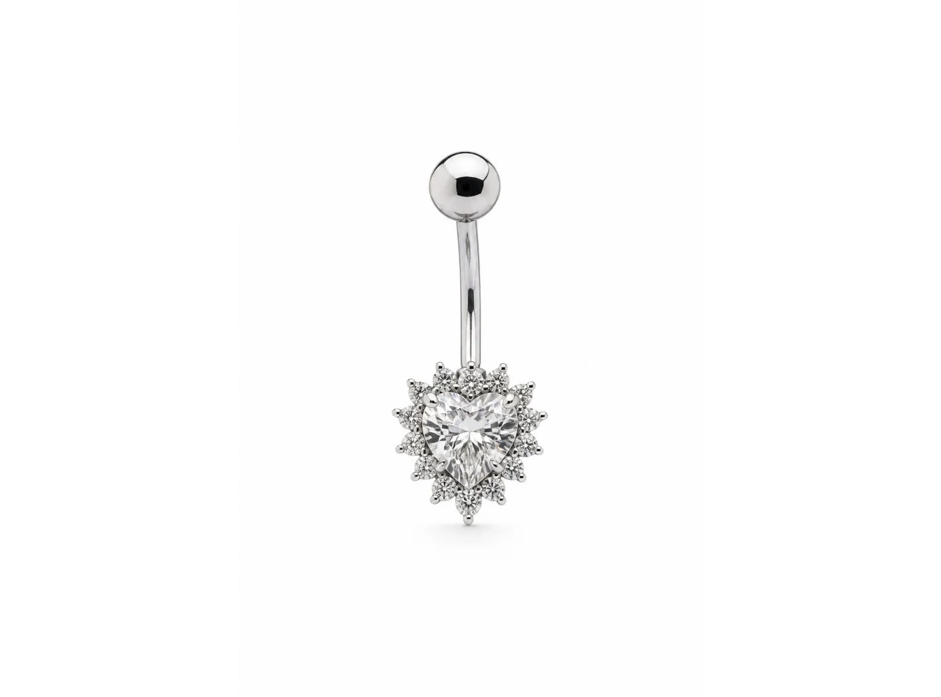 Gümüş Renk Kalp Figürlü Cerrahi Çelik Göbek Piercing