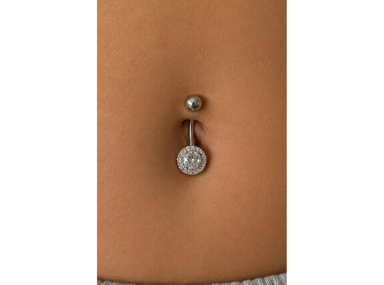 Gümüş Renk Taşlı Cerrahi Çelik Göbek Piercing