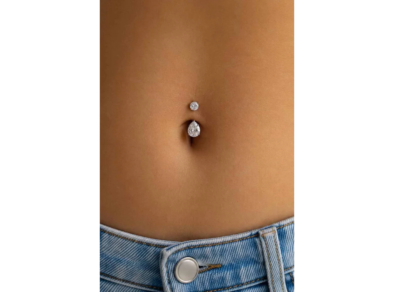 Gümüş Renk Taşlı Cerrahi Çelik Göbek Piercing