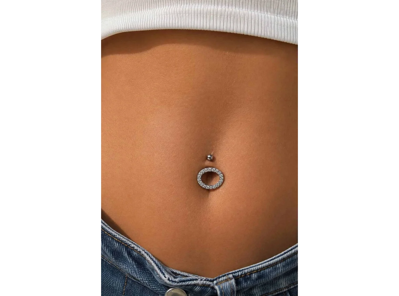 Gümüş Renk Taşlı Cerrahi Çelik Göbek Piercing