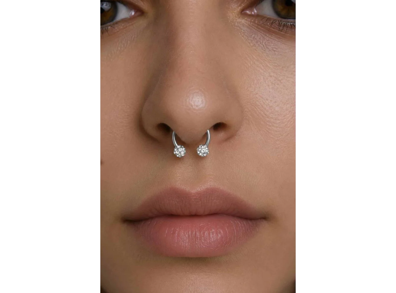 Gümüş Renk Taşlı Cerrahi Çelik  Septum Piercing