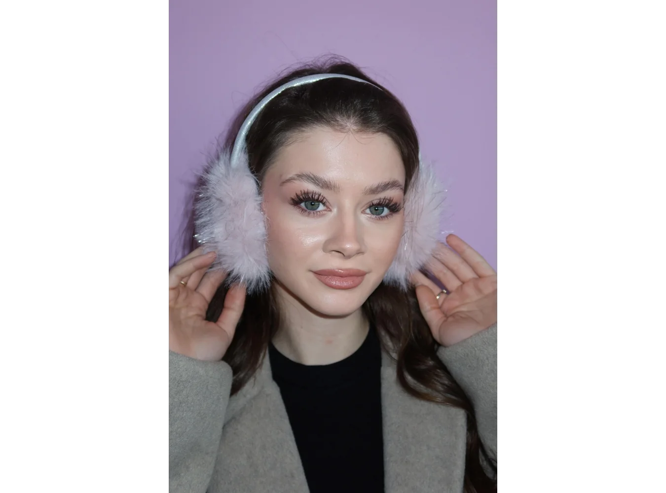 Gümüş Ve Pembe Renk Simli Peluş Kulaklık