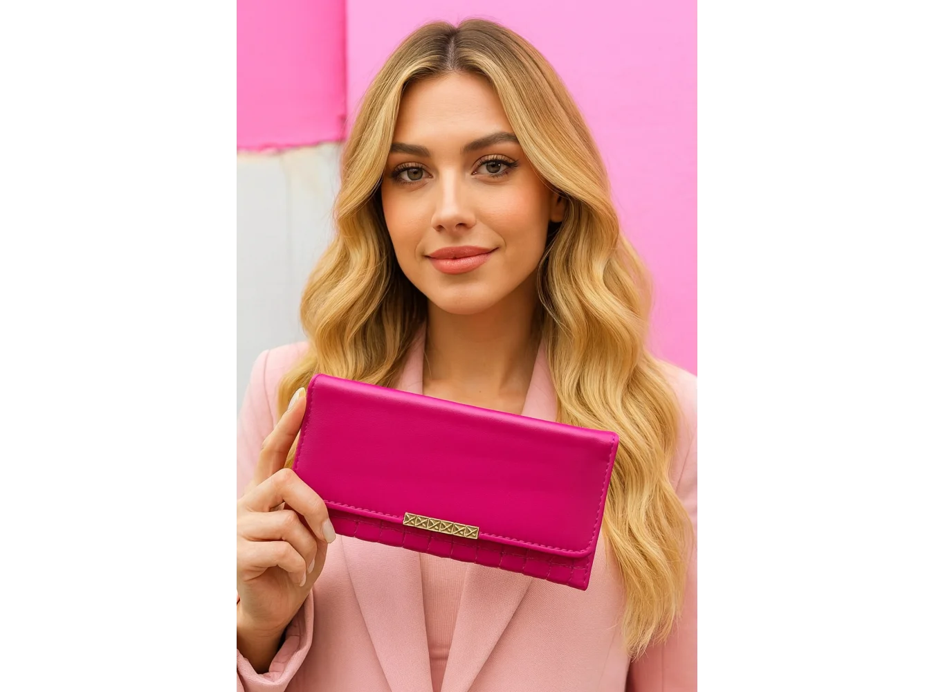Koyu Pembe Renk Deri Kadın Cüzdan