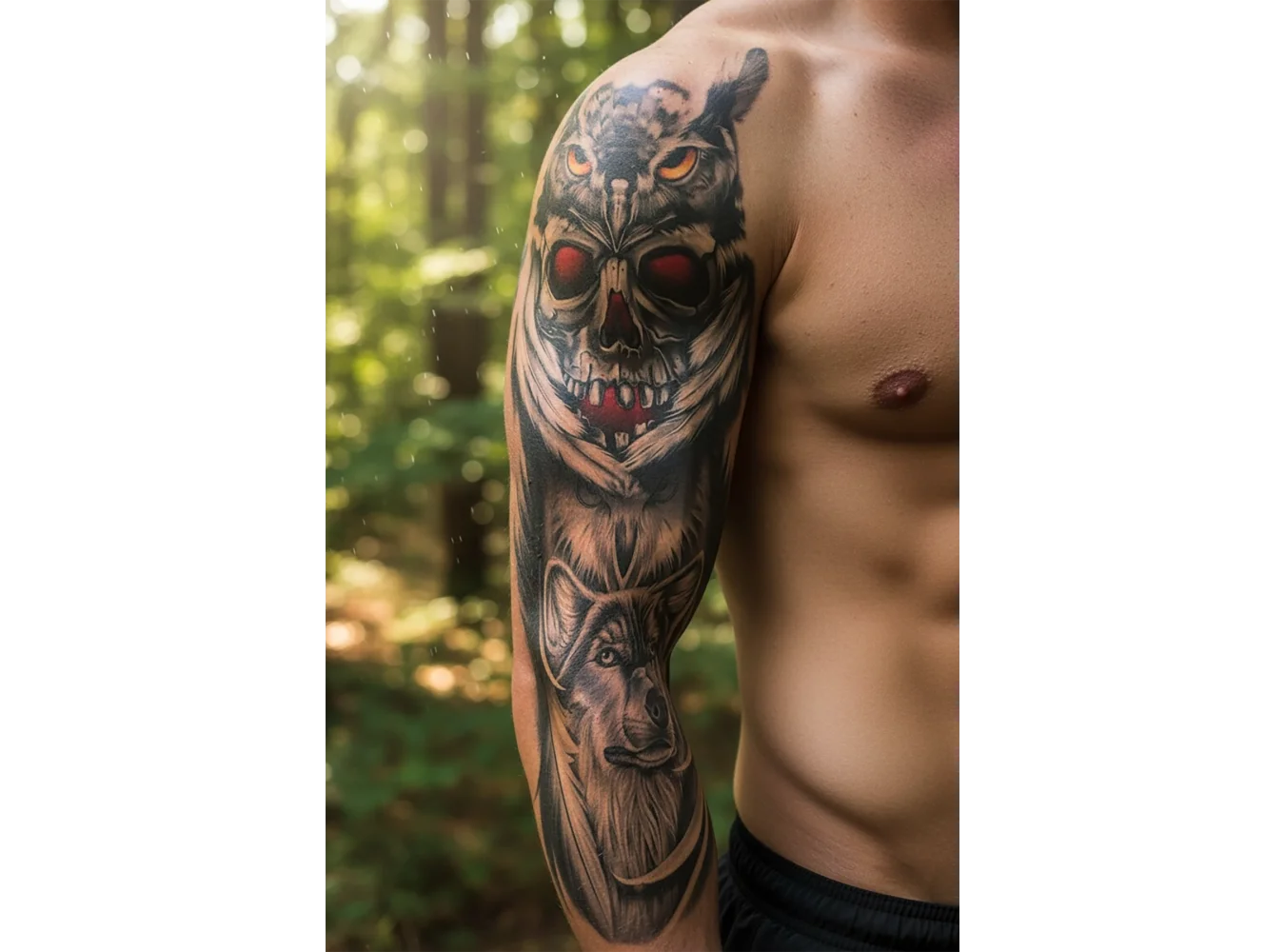 Kurukafa ve Baykuş Modelli Kol Dövme Tattoo