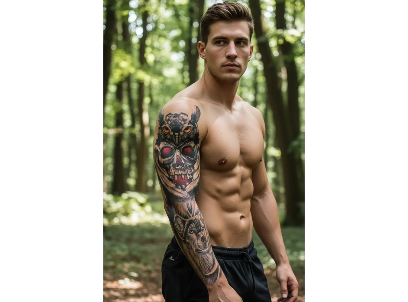 Kurukafa ve Baykuş Modelli Kol Dövme Tattoo