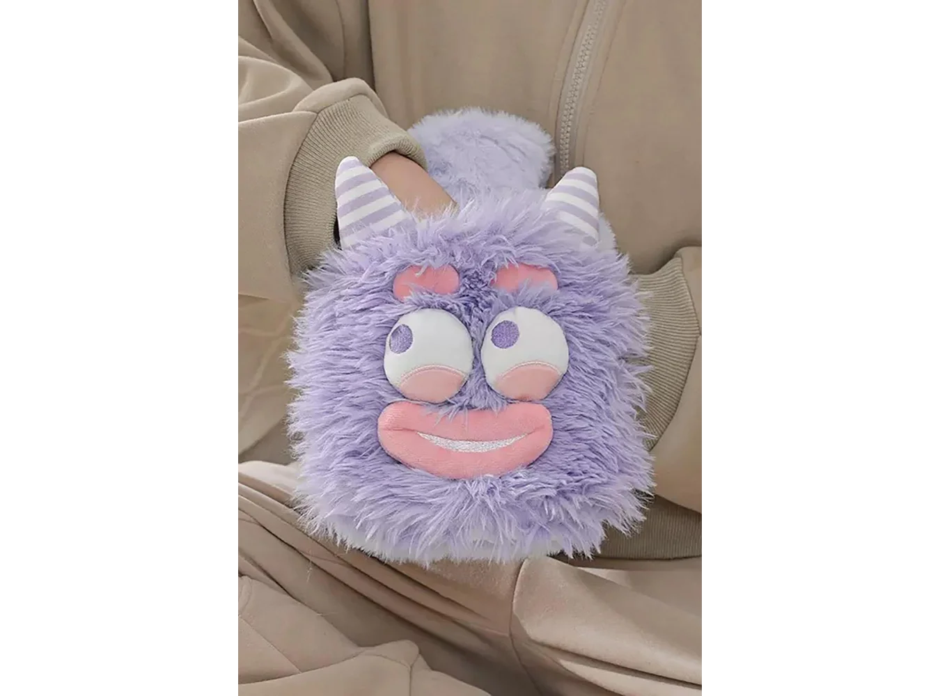 Mor Renk Canavar Figürlü Peluş Sıcak Su Torbası
