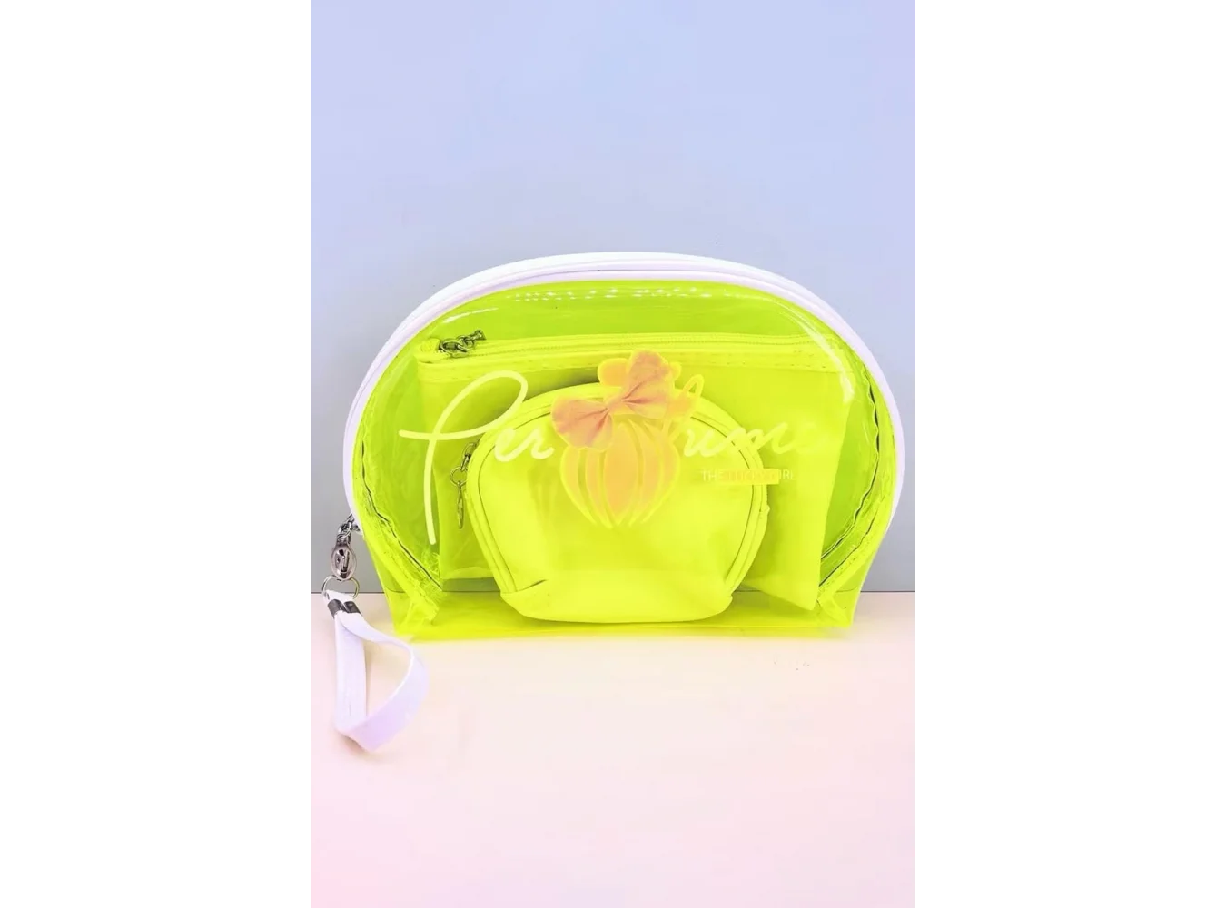 Neon Yeşil Şeffaf 3lü Makyaj Çantası