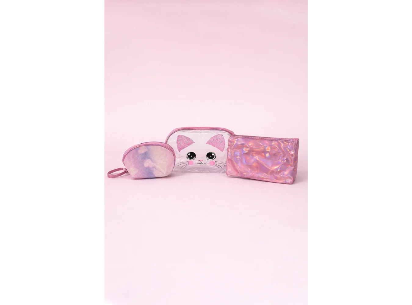 Pembe Renk 3lü Makyaj Çantası