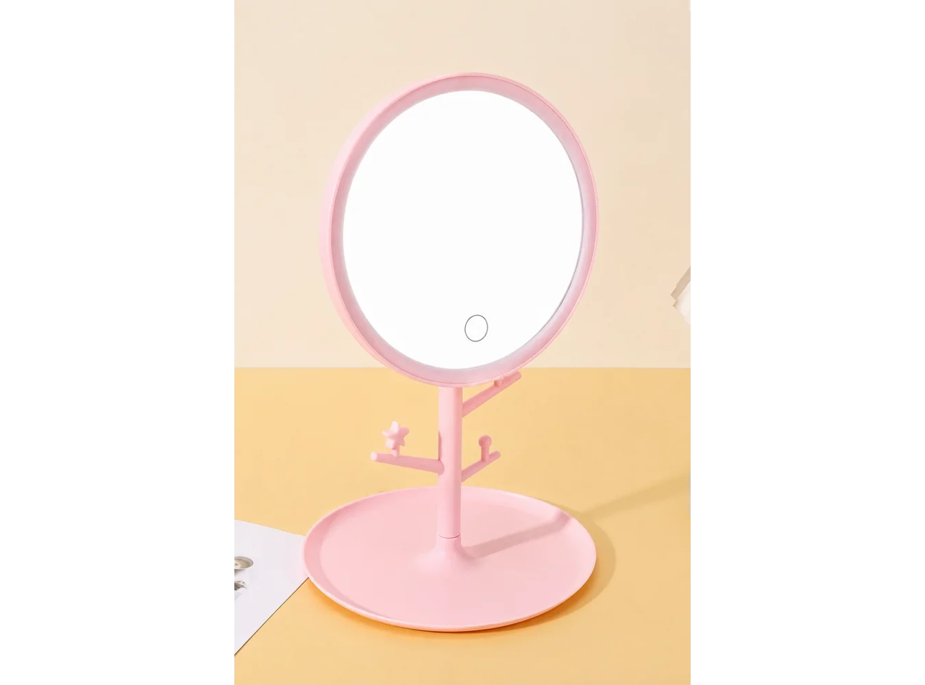 Pembe Renk Işıklı Masa Aynası