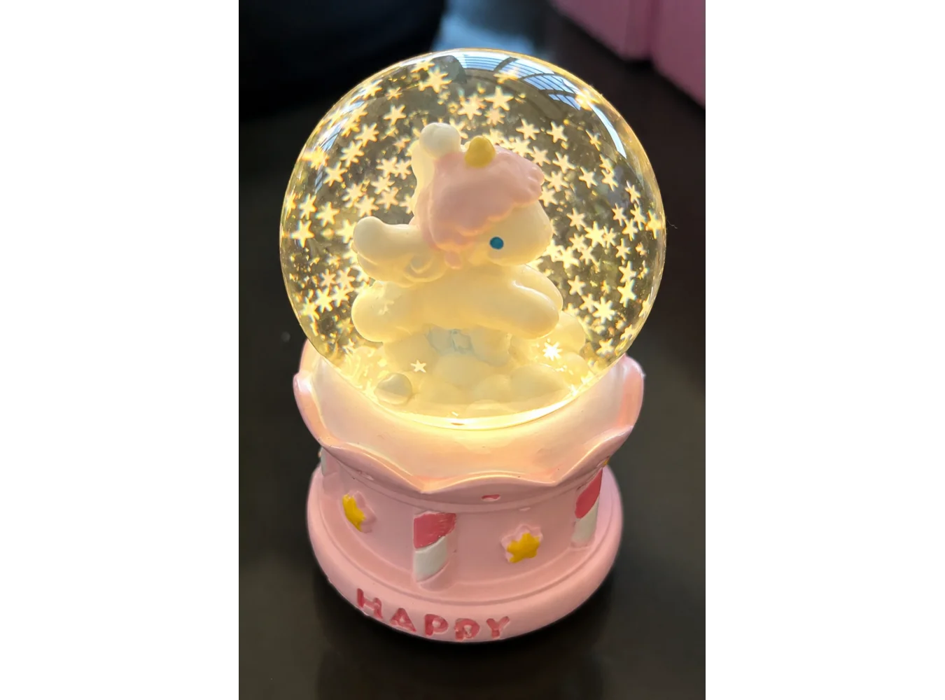Pembe Renk Unicorn Işıklı Mini Kar Küresi