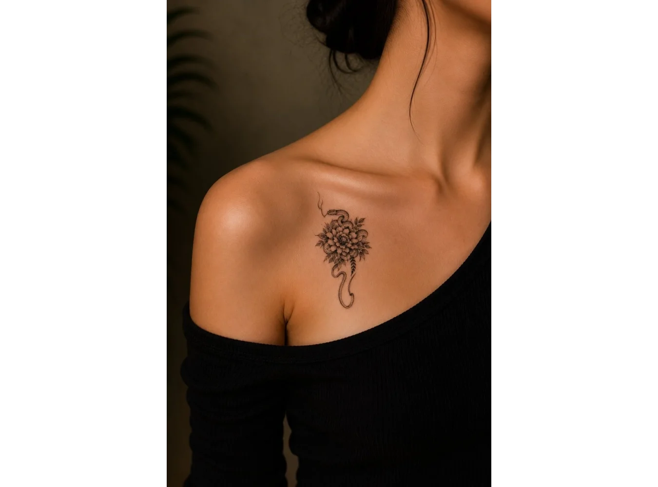 Yılan Ve Çiçek Mini Dövme Geçici Tattoo