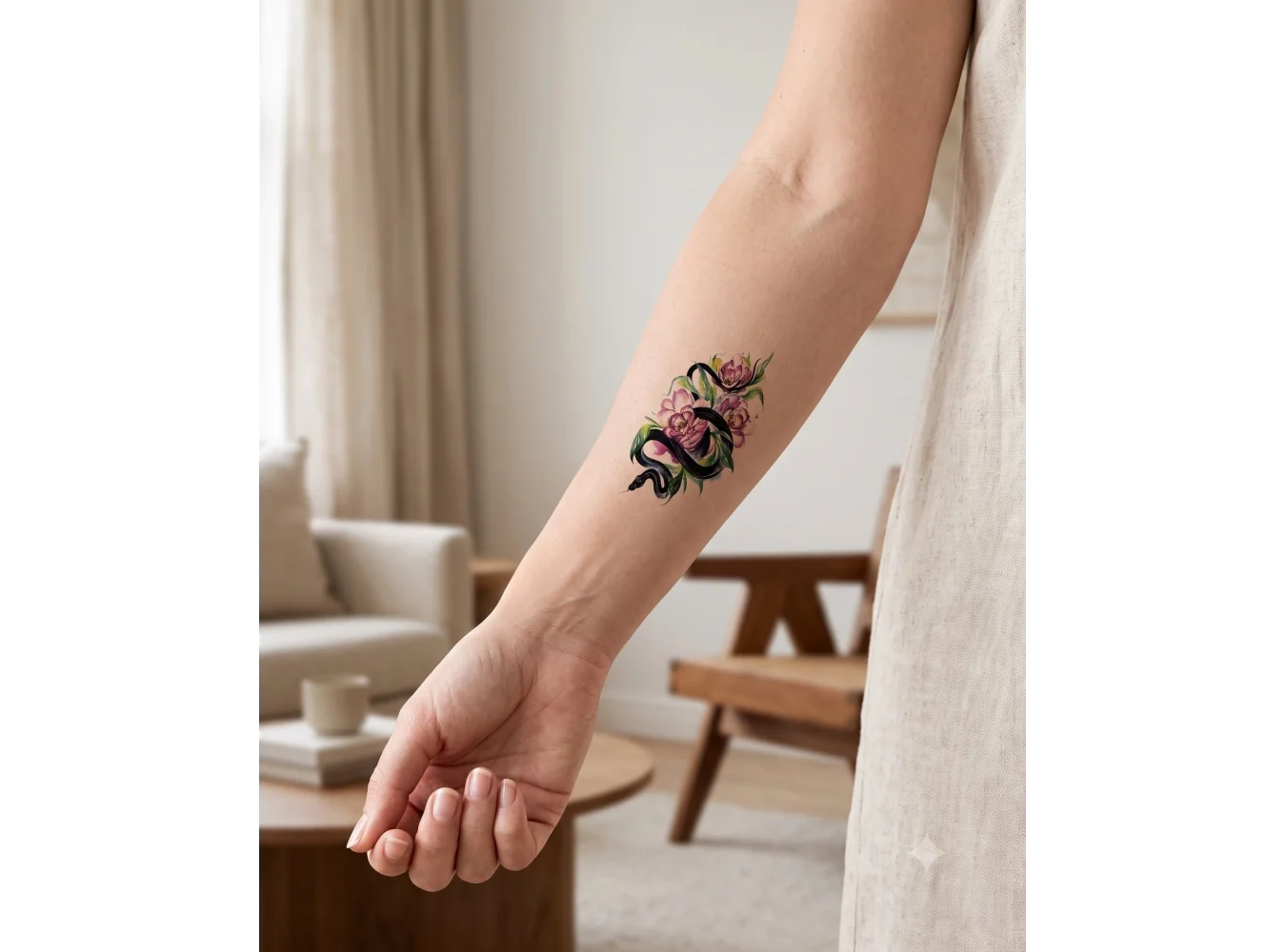 Yılanlı Gül Mini Geçici Dövme Tattoo
