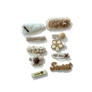 10lu Krem Renk Karışık Figürlü Yan Toka Set