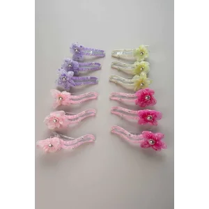 12li Karışık Renk Çiçek Figürlü Pens Toka Set