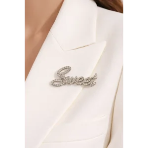 Gümüş Renk Sweet Yazılı Taşlı Broş