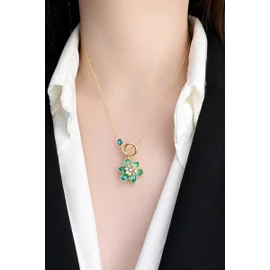 Altın Renk Çiçek Figürlü 14k Altın Kaplama  Kolye