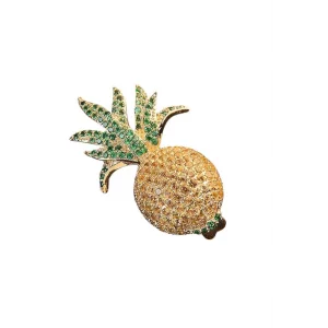 Altın Renk Ananas Figürlü Taş Detaylı Broş