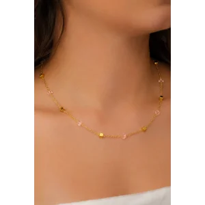 Altın   Renk Boncuk  Detaylı  Çelik Kolye