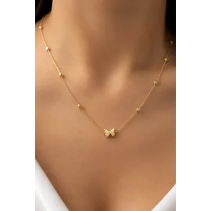 Altın Renk Kelebek Figürlü Kolye