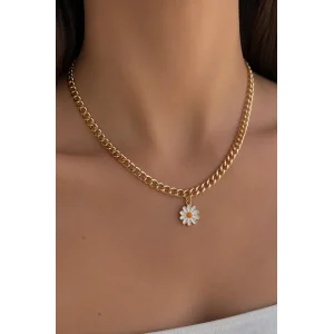 Altın Renk Papatya Figürlü Kolye