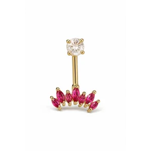 Altın Renk Pembe Taşlı Cerrahi Çelik Göbek Piercing
