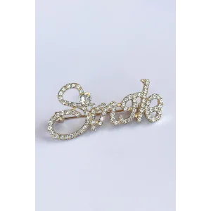 Altın Renk Single Yazılı Taşlı Broş