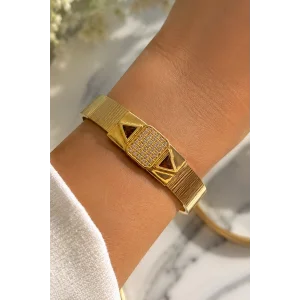 Altın Renk Taşlı Kelepçe Bileklik