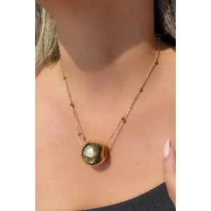 Altın Renk Top Figürlü Çelik Kolye