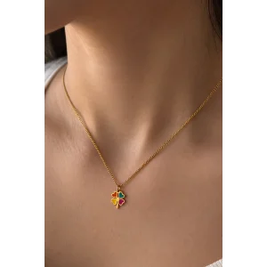 Altın Renk Yonca Figürlü Çelik Kolye