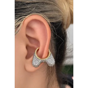 Altın Ve Gümüş Renk Taşlı Tx Ear Cuff  (Tek)