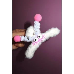 Beyaz Renk Canavar Figürlü Peluş Mandal Toka