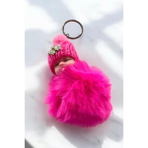Fuşya Renk Bebek Figürlü Peluş Anahtarlık