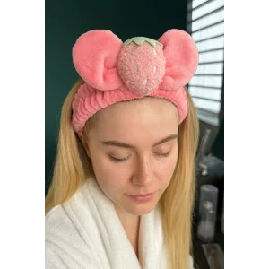 Fuşya Renk Çilek Figürlü Peluş Saç Bandı