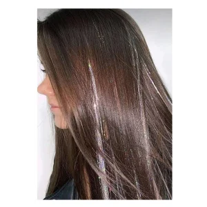 Gri Renk Simli Yan Postiş Hair Tinsel Shiny Hair (50 Cm)