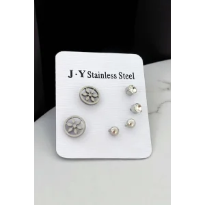 Gümüş Renk 6lı Karışık Figürlü Çelik Küpe Set