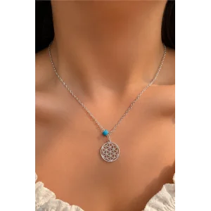 Gümüş Renk Boncuk Detaylı Kolye
