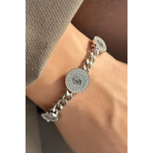 Gümüş Renk Çeyrek Figürlü Çelik Bileklik