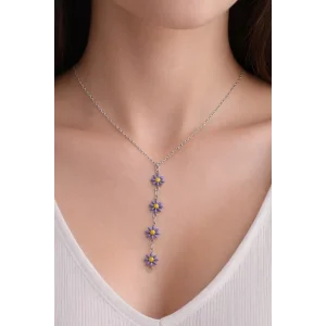 Gümüş Renk Çiçek Figürlü Çelik Kolye