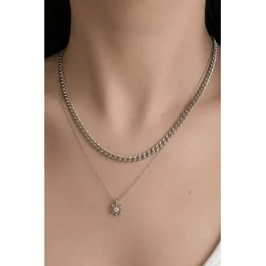 Gümüş Renk Gemi Dümeni Figürlü İkili Kolye