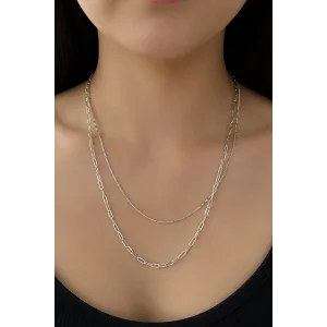 Gümüş Renk İkili Çelik Kolye