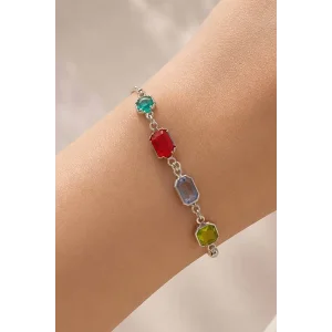 Gümüş  Renk Taş Detaylı  Bileklik