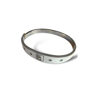 Gümüş Renk Taş Detaylı Çelik Kelepçe Bileklik