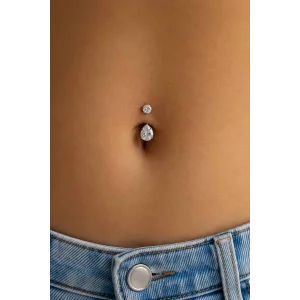 Gümüş Renk Taşlı Cerrahi Çelik Göbek Piercing