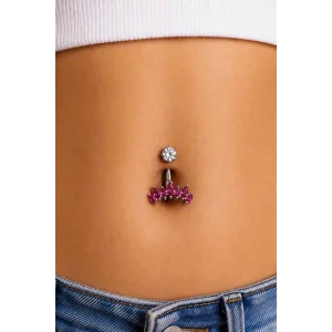 Gümüş Renk Taşlı Cerrahi Çelik Göbek Piercing