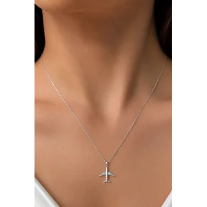 Gümüş Renk Uçak Figürlü Zincir Kolye